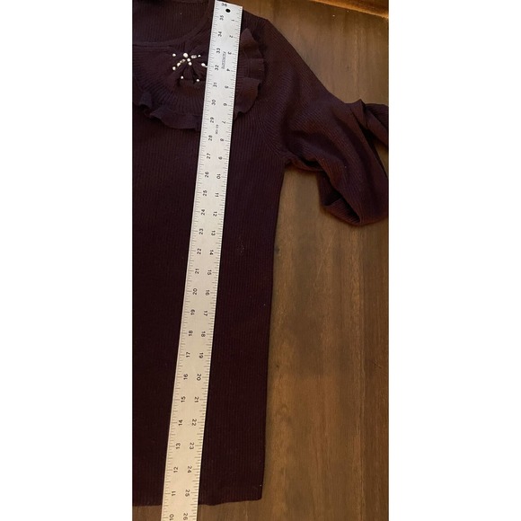 Ann Taylor Wool/ Silk/Cashmere Jeweled Sweater Deep Wine Women’s Size Medium - Picture 6 of 6